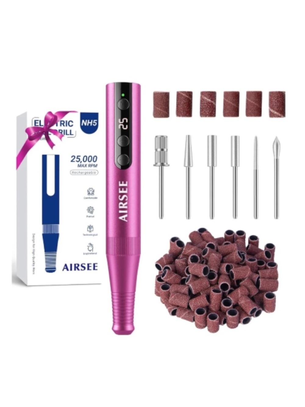 Rose Pink Cordless Rechargeable Nail Drill E-File